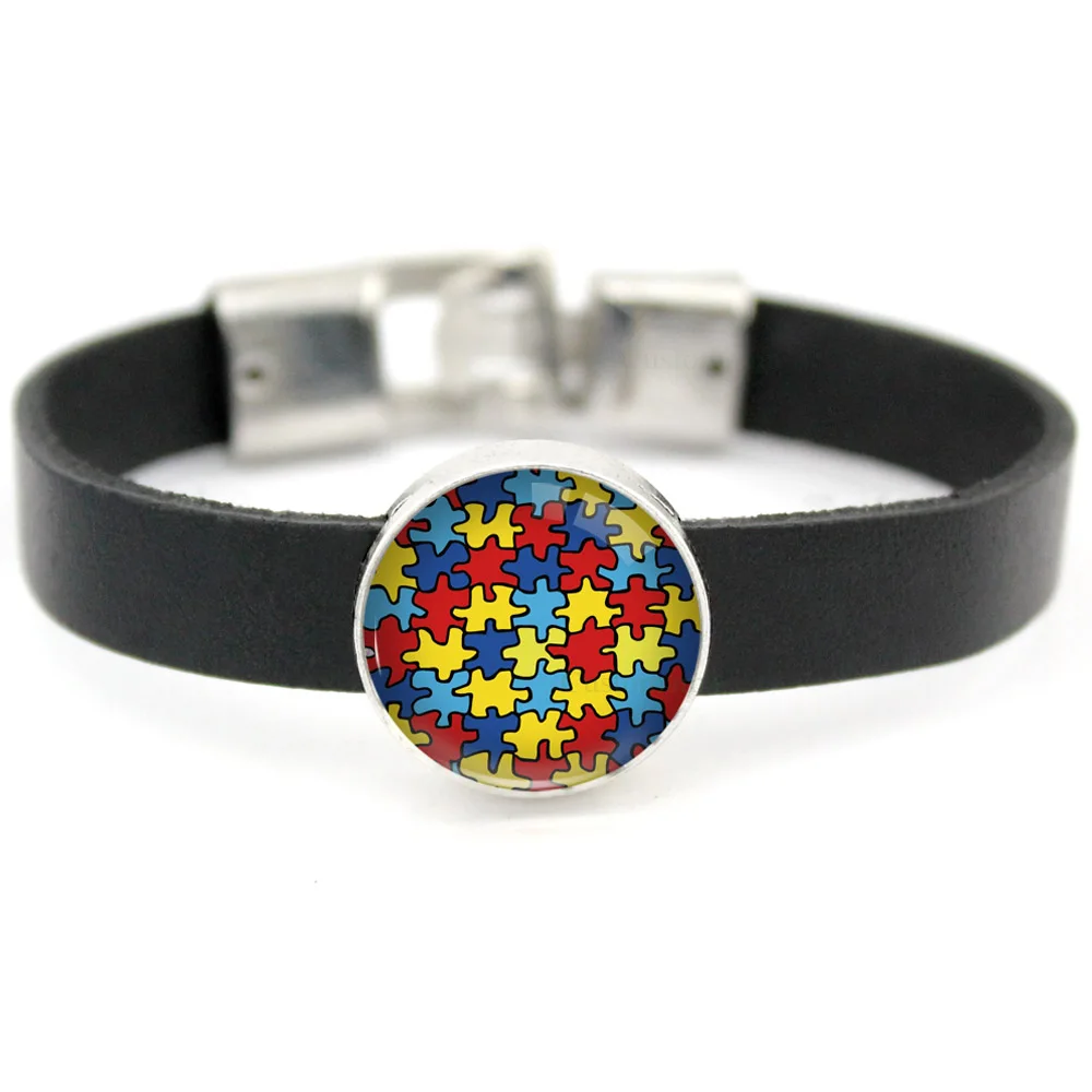 Браслеты с пазлами для информирования о раке молочной железы аутизме кожаные