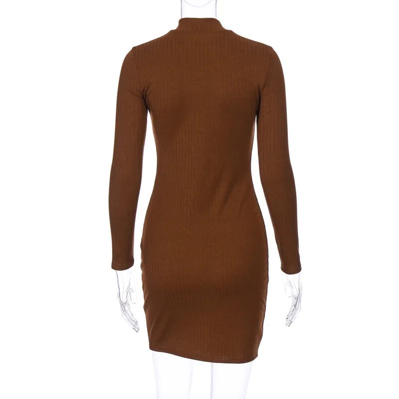 BKLD Новое модное женское облегающее мини-платье Vestidos осеннее повседневное сексуальное платье с длинным рукавом и стоячим воротником на молнии спереди