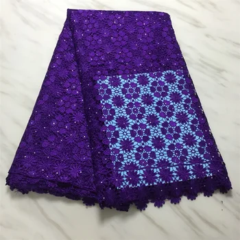 

pretty pure color flowers african lace fabric with stones 5yds high grade water-soluble lace net fabric for wedding party dress