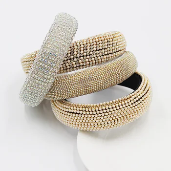 

New Bling Rhinestone Headbands Gold Full Crystal Hairband Geometric Diamond Padded Headband for Women Luxury Hair Accessories