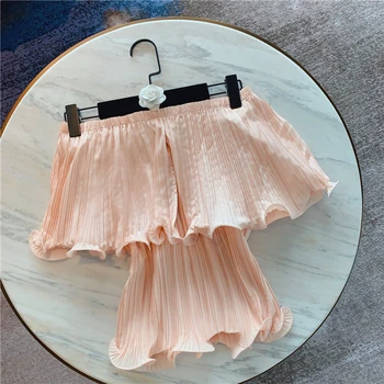 

Crop Top Women Summer Blouse 2020 Spring and Summer New Temperament Sweet Pink Lotus Leaf Pleated Stretch Chiffon Shirt Blusas