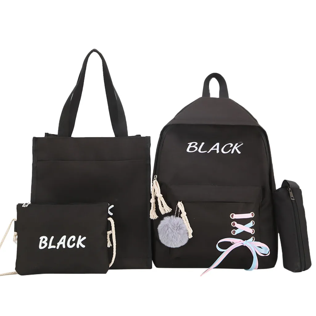 

4pcs/set Letter Print Canvas Composite Bags Women Shoulder Totes Pen Bags Clutch Backpacks Casual Top-handle Bags Knapsack #H10