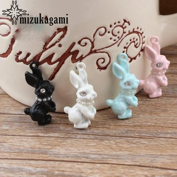 

Zinc Alloy Candy Colored Pearl 3D Mini Cute Rabbit Charms 10pcs/lot For DIY Fashion Jewelry Making Finding Accessories
