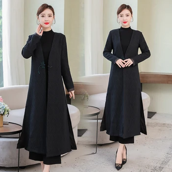 

2020 elegant women blouse thick warm long sleeve shirt chinese vintage mandarin collar coat business party clothing