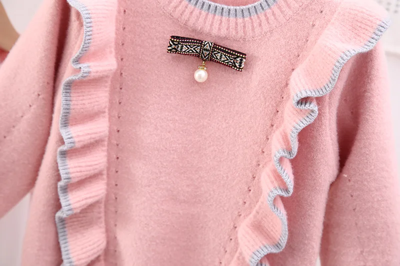 Комплект для девочек лидер продаж зимний костюм маленьких модный вязаный из 2