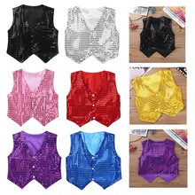 

Boy's Hip-hop Sequins Stylish Waistcoats Vests For Jazz Dance Party Dressy Costume Kids Boy Sequined Vests Children's Dancewear