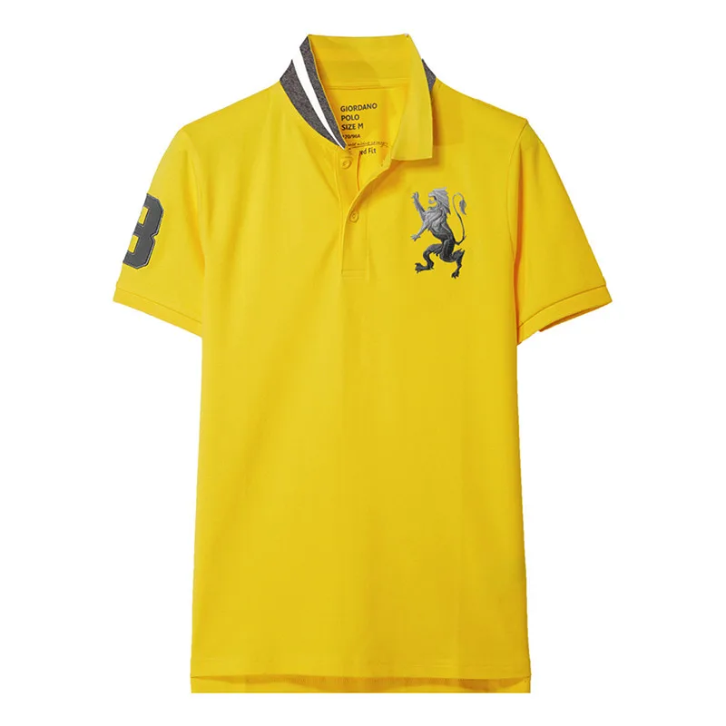 Giordano поло мужское футболка Polo slim fit с короткими рукавами с принтом победоносного льва на груди футболка поло мужская - Цвет: 36Yellow