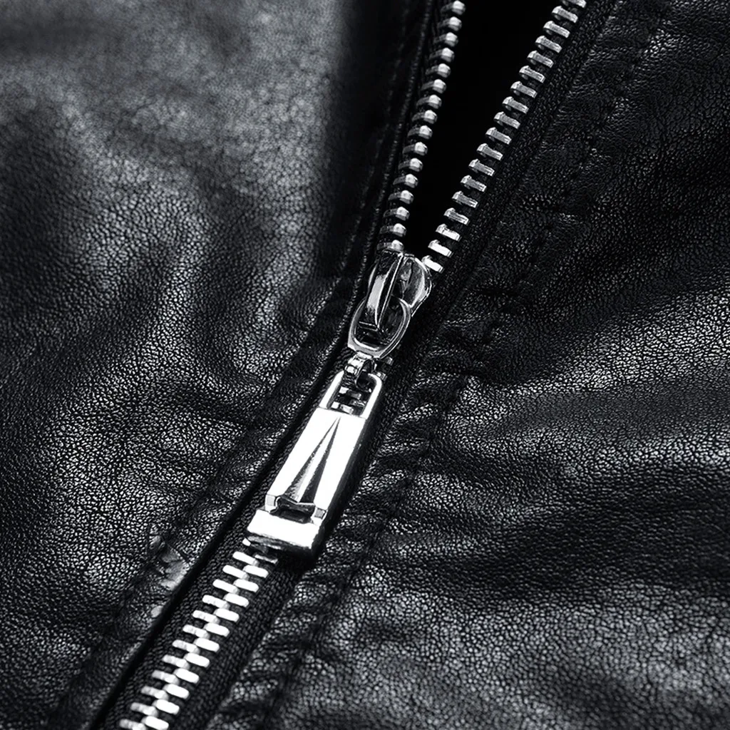 Мужская кожаная куртка кожаная курка мужская jaqueta de couro masculino осенне-зимняя однотонная кожаная куртка с длинными рукавами#3
