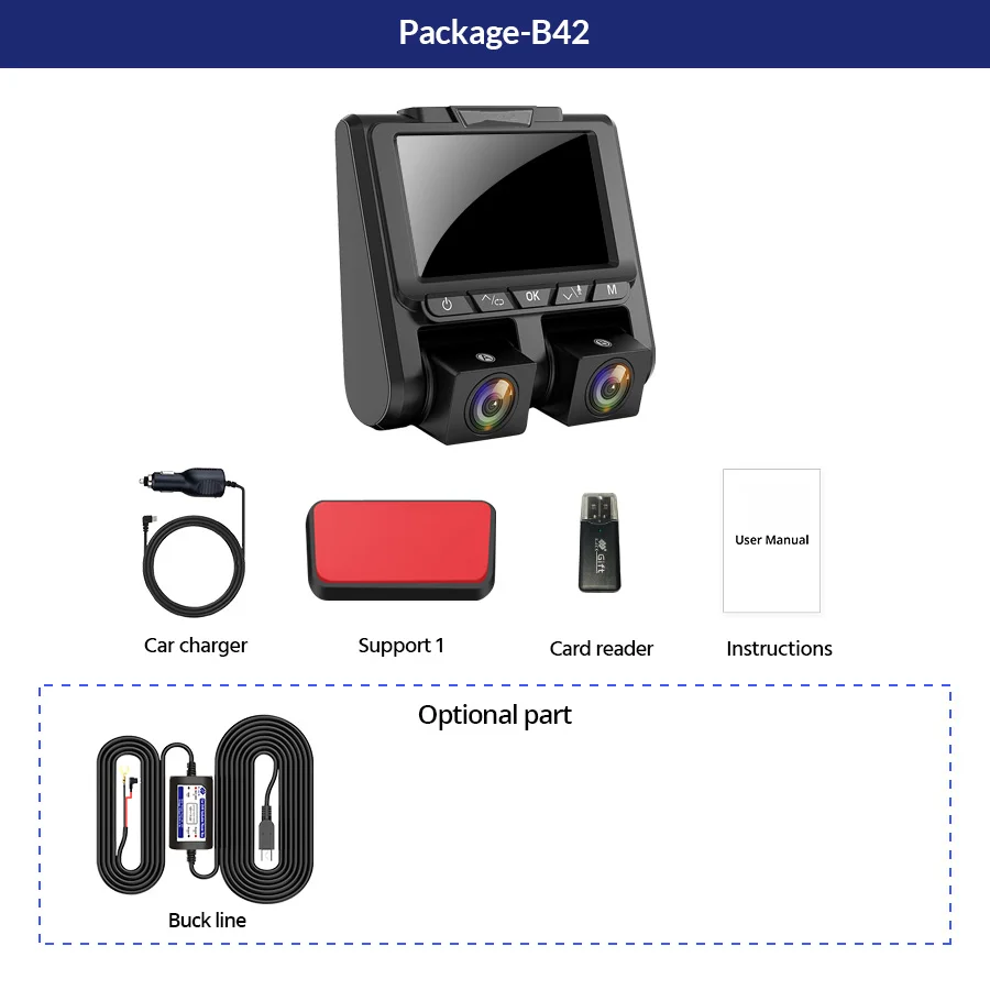 E ACE B42 Автомобильный видеорегистратор 2 объектив камеры 3 дюйма 1080P + Dashcam DVR мини