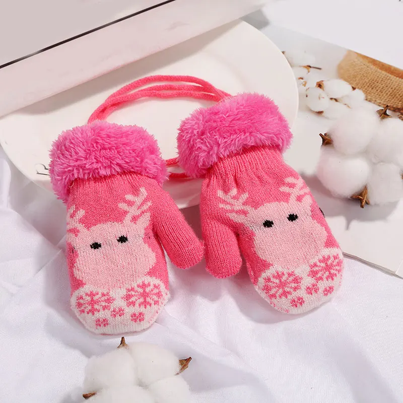 pink Рождественские детские перчатки с полными пальцами, новинка, милые зимние детские перчатки высокого качества, теплые вязаные перчатки, детские перчатки - Цвет: pink