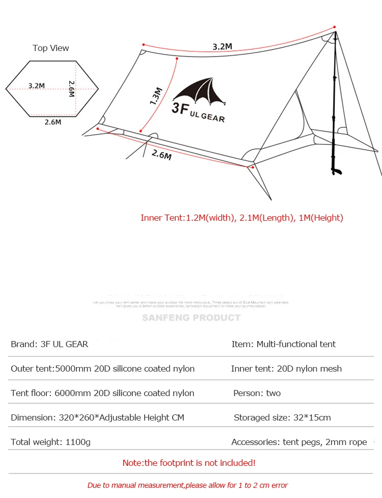 3F UL gear, вид на горы, ShanJing, 2, для мужчин, двойной человек, 20D, с силиконовым покрытием, нейлоновая палатка для кемпинга, для пеших прогулок, путешествий, альпинизма