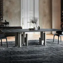 

Light luxury marble dining table and chairs combination of simple household round dining room dining table