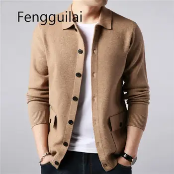 

FENGGUILAI Brand Sweater Men Streetwear Fashion Sweater Coat Men Autumn Winter Warm Cashmere Woolen Cardigan Men With Pocket