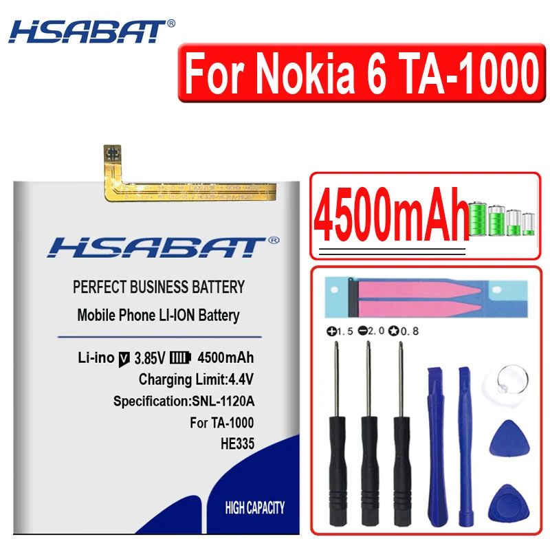 Аккумулятор HSABAT 4500mah HE335 для Nokia 6 nokia6 N6 TA 1000 1003 1021 1025 1033 1039|Аккумуляторы мобильных