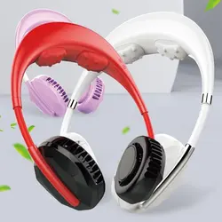 Rechargeable Portable Mini USB Massage Neck Fan Ultra Quiet Cooler Air Conditioner Leafless Hanging Neck Fan Lazy Neck Fan