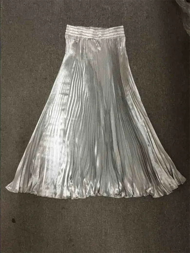 SHENGPALAE, новинка, модная Осенняя большая свободная однотонная плиссированная юбка до середины икры для женщин, 13 цветов, свободная юбка, Faldas Mujer Moda Tide FV318 - Цвет: Silver