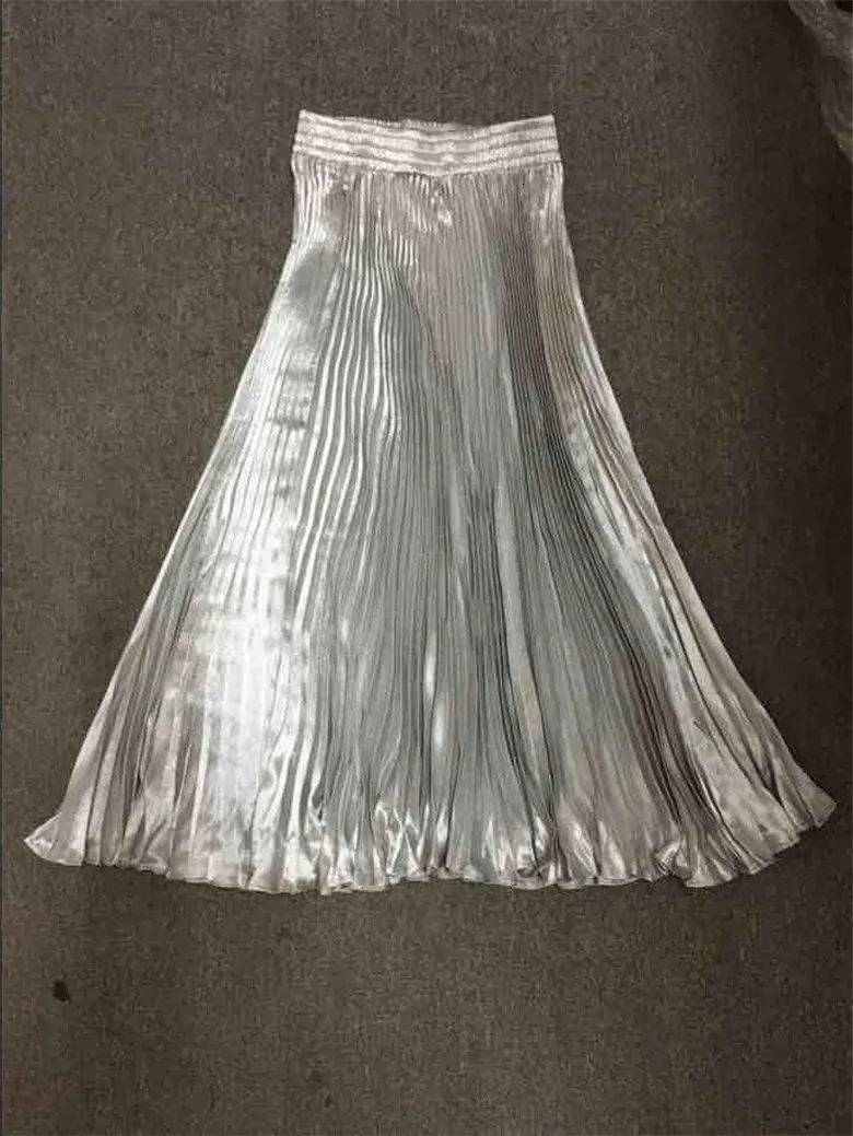 Silver SHENGPALAE, новинка, модная Осенняя большая свободная однотонная плиссированная юбка до середины икры для женщин, 13 цветов, свободная юбка, Faldas Mujer Moda Tide FV318 - Цвет: Silver
