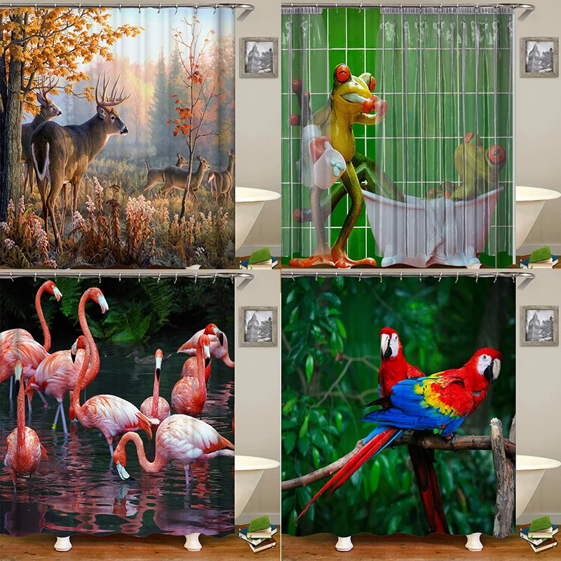 Animal Parrot Horse Frog Shower Curtain 3D Print Waterproof Polyester Blackout for Bathroom Home Decor 180x200cm | Дом и сад