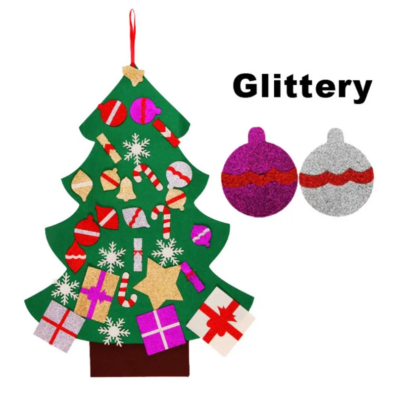 Christmas Tree DIY Felt with Glitter Ornaments Freely Paste Wall Hanging Christmas Trees Kids Tollder Felt New Year Gift
