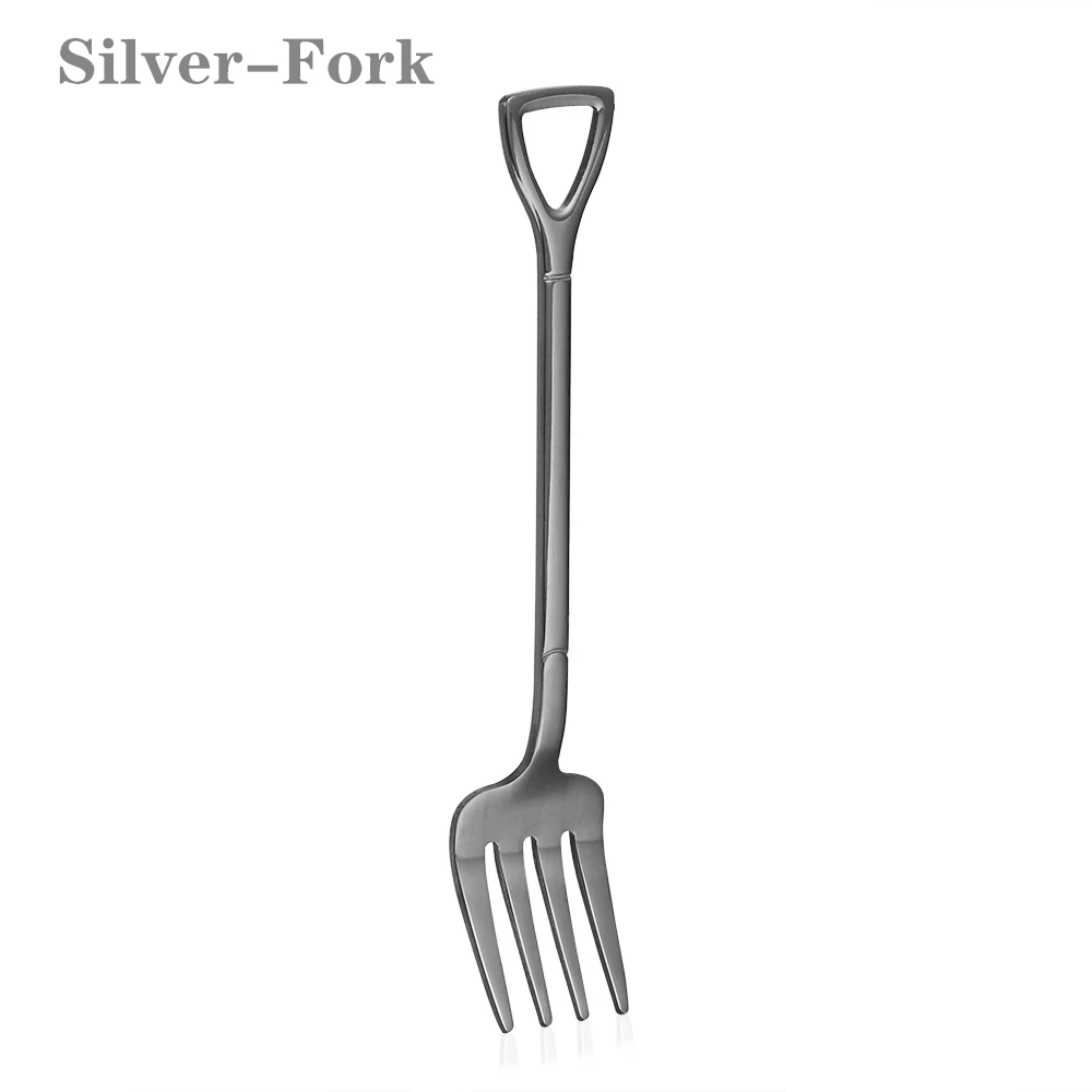 Silver-Fork 1 шт. длинная ручка многоцветная лопата из нержавеющей стали форма ложка вилки суп кофе мороженое посуда Кухня Столовая аксессуар - Цвет: Silver-Fork