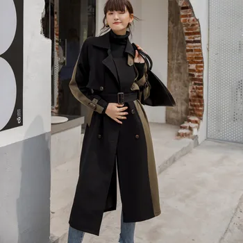 

ZCSMLL Black Long Fund Windbreaker Woman 2020 spring Clothing Waist belts Thickening Loose Coat oversize women tide TM1337