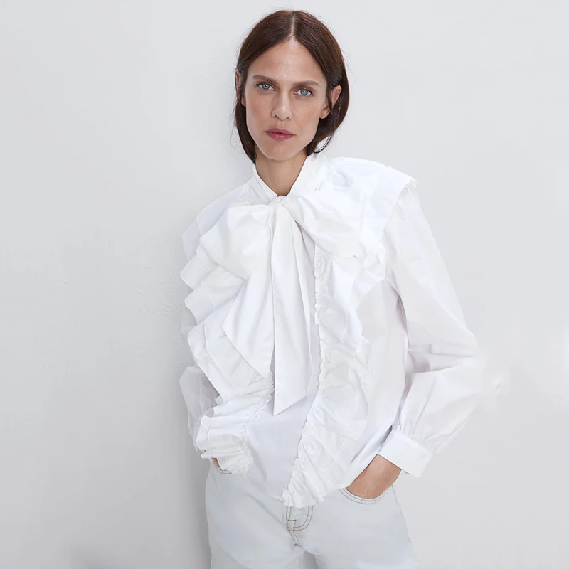 Однотонная рубашка ZA Осень Зима Новая модная Милая с длинными рукавами и