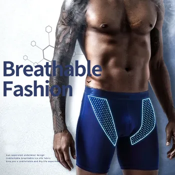 

Men's Underpants Sexy Solid Elastic Slim Breathable Sports Underwear Men Quick Drying Long Flat Boxer Men ropa interior hombre