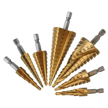 

HSS Titanium Step Drill Bits For Metal Wood Hex Shank Stepped Bit 3-12/4-12/4-20/4-32 Carpenter Tools Auger Center Drill Hole