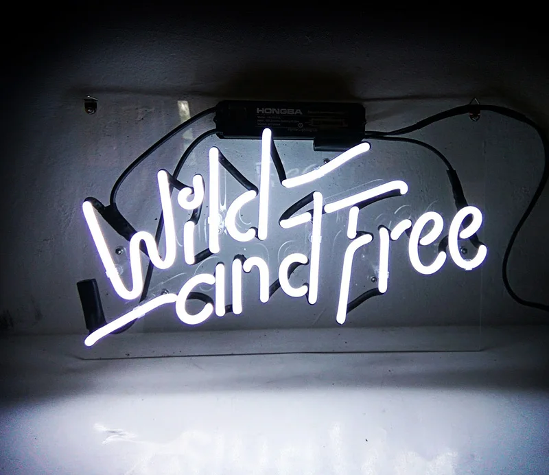 

Neon Light Sign Custom Name Beer Bar Home Decor Open Store Lamp Display wild and free-white 14''X7''