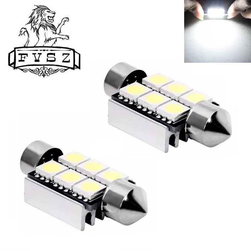 2 шт. автомобильная лампа Festoon 39mm C5W led C10W внутренний светильник 39 мм 6SMD 5050 COB для