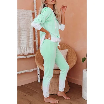 

Gradient Color Home Pajamas Women Fashion Tie Dye Printing Long Sleeved Trousers Hooded Knitted Sets Home Suit Women's Pajamas