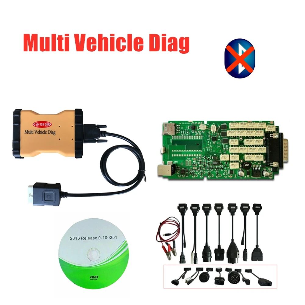 Качество A+ зеленый одноплатный с bluetooth 2016R0/2015R3 VD TCS C-D-P obd obd2 диагностический инструмент+ Полный комплект 8 шт. автомобиля/грузовика кабели - Цвет: without bluetooth