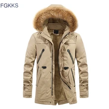 FGKKS, мужские парки, Новое поступление, зимняя мужская мода, с капюшоном, меховой воротник, утепленная куртка, Pakra, пальто, мужские парки высокого качества
