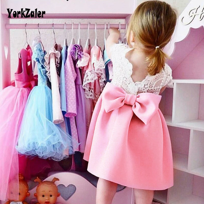 

Yorkzaler Summer Kids Dress For Girl 2018 Casual Lace Bowknot Short Sleeve Toddler Baby Wedding Princess Dresses Dropshipping