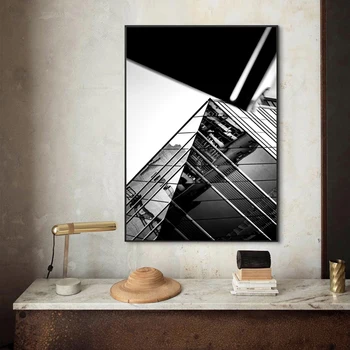 

Modern Canvas Painting Wall Art Decoration Poster and Print Living Room Bedroom Office Black White Tall Building Home Decor