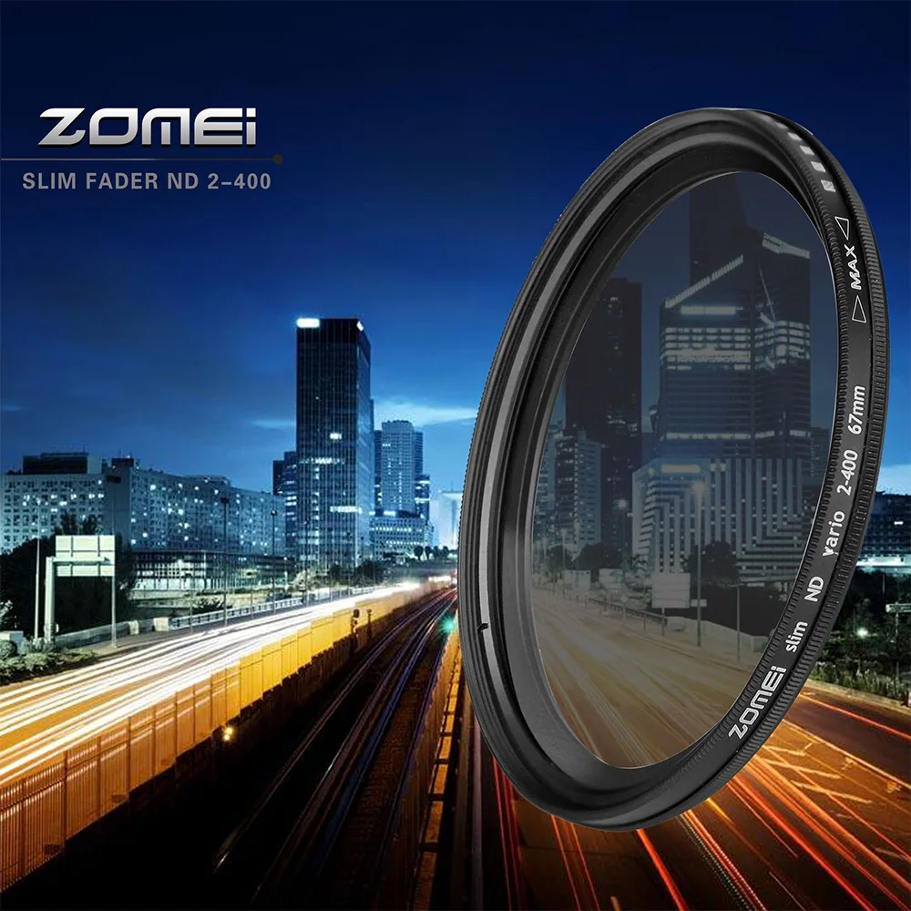 ZOMEI Камера фильтр ND2-400 набор УФ-фильтров с нейтральной плотностью изменяемый фейдер ND Регулируемый Фильтр 40,5/49/52/55/62/67/72/77/82 мм - Цвет: Черный