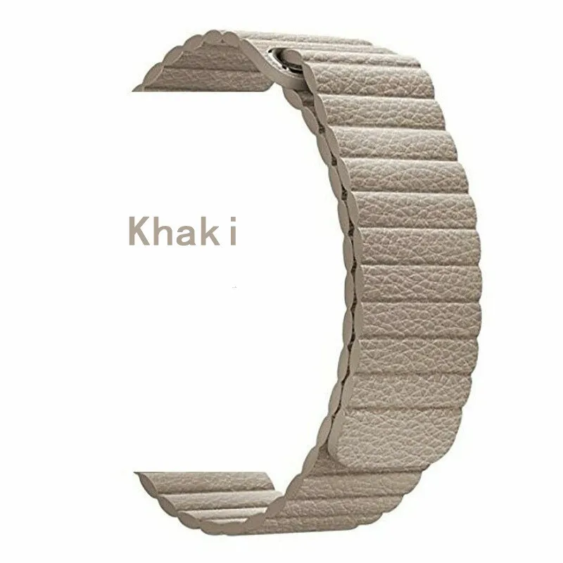 Кожаный ремешок-петля для Apple Watch band 4 40 мм 38 мм 42 мм 44 мм ремешок для iwatch 5 4 3 2 1 наручный браслет на магнитной застежке ремешок для часов - Цвет ремешка: Khaki