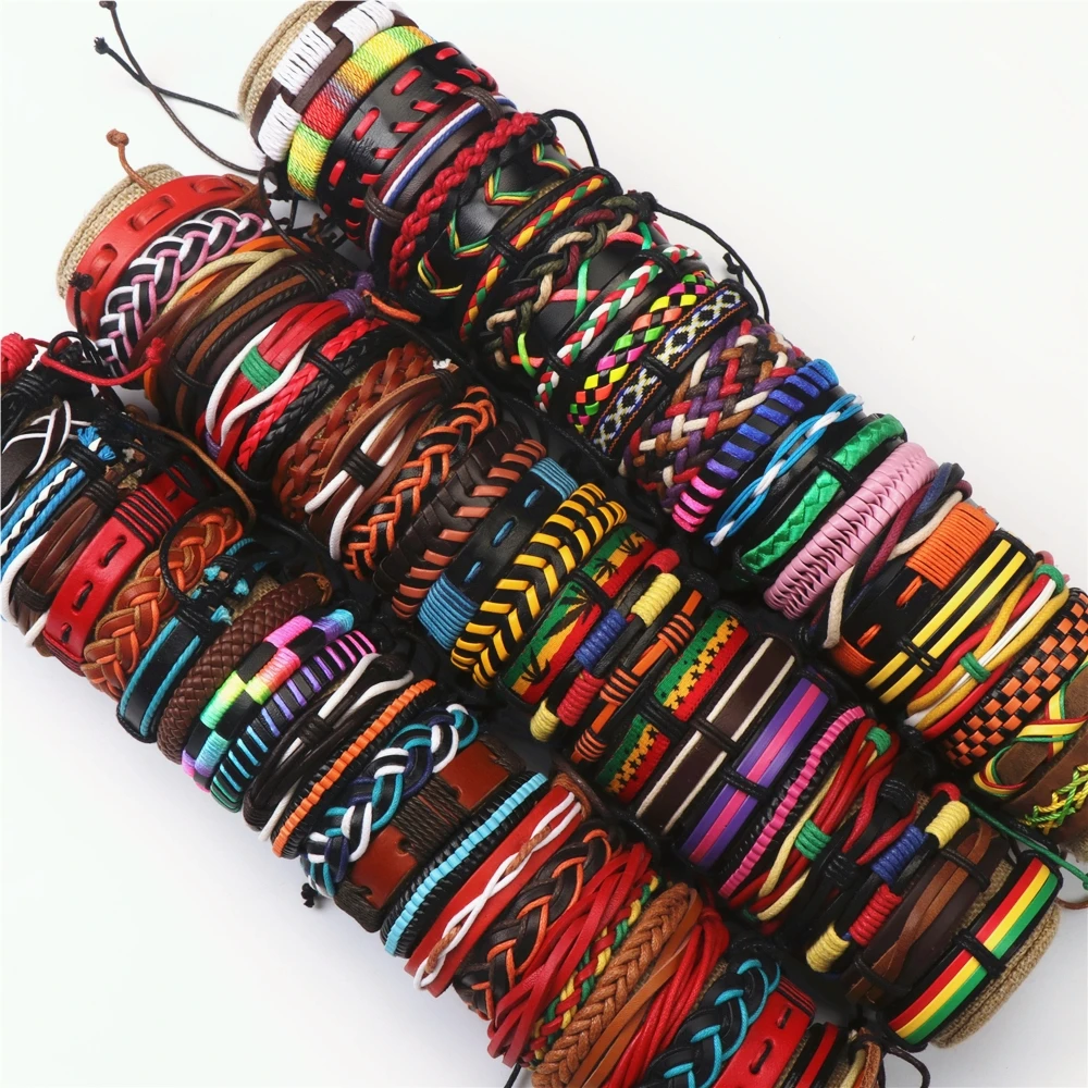 Colorful Braid Leather Adjustable Bracelets Bangles For Women Men 10/20/30/50/100pcs/lot