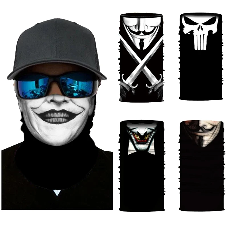 

3D Bandana Headband Braga Cuello Outdoors Neck Buffs Joker Anonymous Seamless Bandana Skull Motorcycle Face Mask Winter Scarf