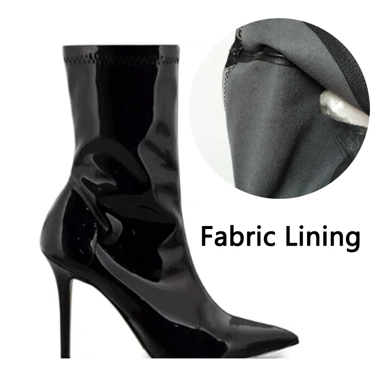 Fabric Lining Роскошные брендовые ботинки из лакированной кожи; женские пикантные ботинки до середины икры; женские ботинки на высоком каблуке из зеркальной кожи; Botas Mujer - Цвет: Fabric Lining