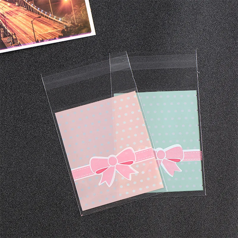 100 шт Подарочный упаковочный пакет пластиковые печенья для упаковки хлеба принадлежности для выпечки розовый бант конфеты пакет для печенья украшения для вечеринки, дня рождения