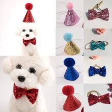 Рождественский галстук-бабочка для кота и кепки для питомца, милый красный галстук-бабочка, регулируемый помпон для собаки, вечерние кепки для собаки, аксессуары для домашних животных