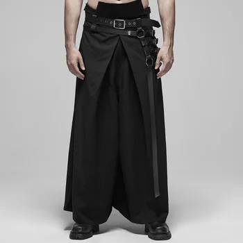 

PUNK RAVE Men's Punk Black Japanese Warrior Pants Kimono Style Metal Adjusting Buckle Stage Performance Trousers