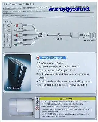 DHL/EMS 20 шт набор AV видео-аудио компонент кабеля 5 RCA разъем для Play станции 3 и PS3 Console-A8