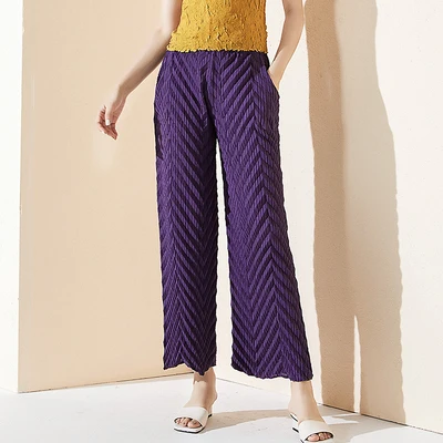 Горячая продажа miyake модные однотонные плиссированные прямые брюки lenghth брюки в наличии