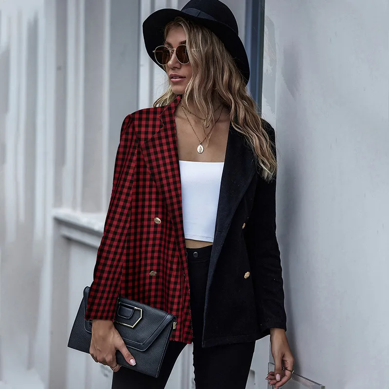 Woman blazer 2020designer turn-down collar coat women coat suit fashion patchwork plaid tweed blazer casual ladies blazer jacket