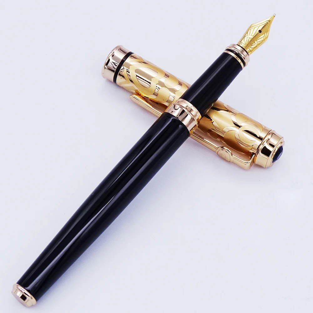 Duke Metal Black Fountain Pen Sapphire Golden Heart-shaped Cap with Clip Ink Pen Medium Nib 0.6mm Business Office School Gift