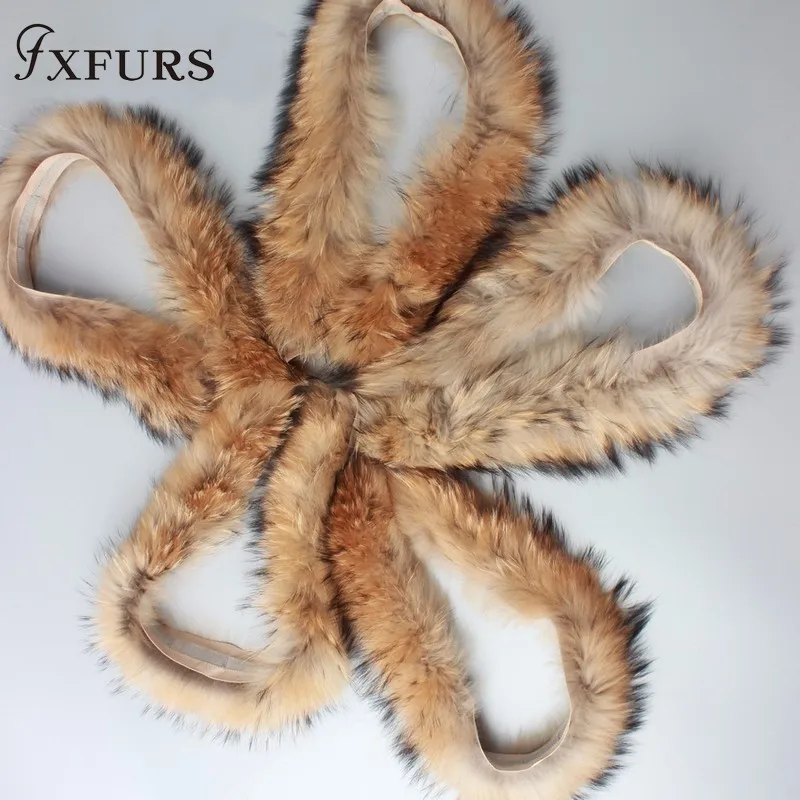 FXFURS натуральный меховой воротник натуральный мех енота шарф 70 см Длинная зимняя шапка меховые аксессуары для женщин Горячая Распродажа