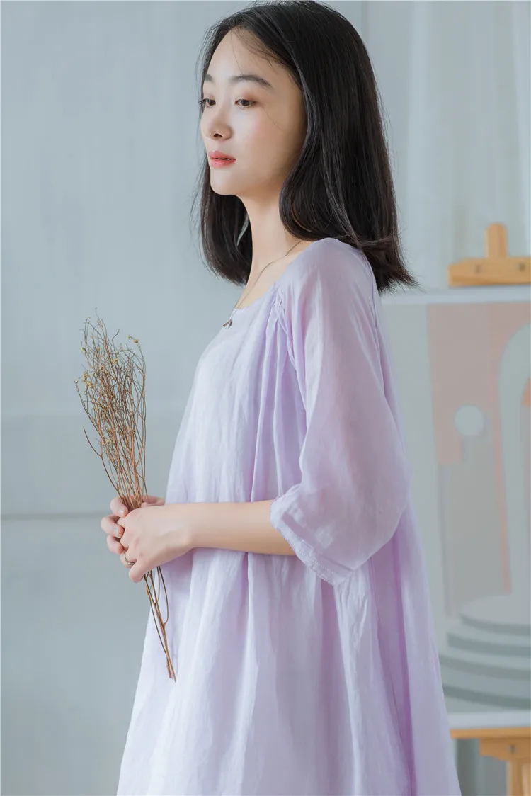 SCUWLINEN Vestidos женское летнее платье однотонные три четверти белые тонкие длинные платья из ткани рами S999