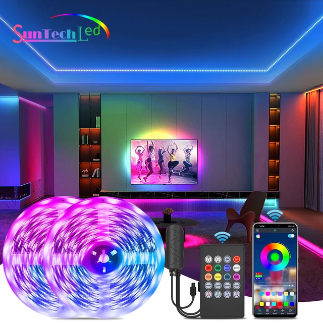 50ft Bluetooth LED Strip Lights, SMD5050 Music Sync LED Lights Strip, RGB  Color Changing LED Lights with Remote,Smart Phone APP Control, LED Lights